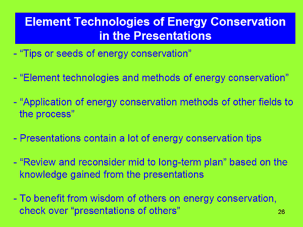 Element Technologies of Energy Conservation in the Presentations