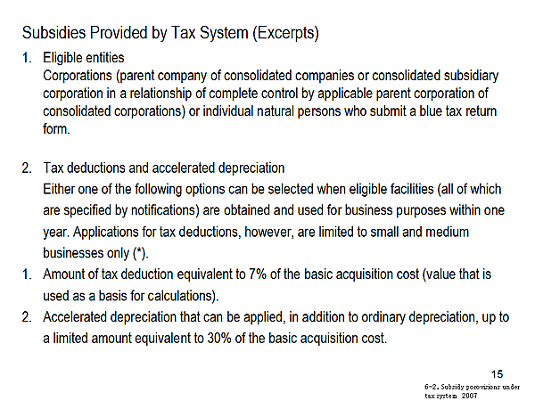 Subsidies Provided by Tax System (Excerpts)