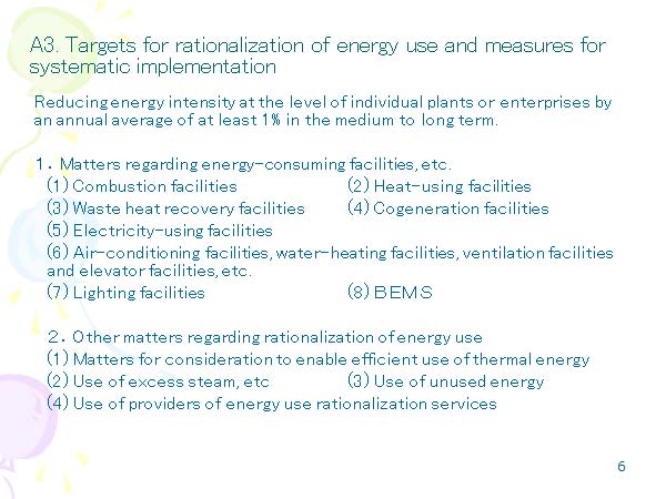 A3. Targets for rationalization of energy use and measures for systematic implementation 