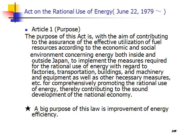 Act on the Rational Use of Energy( June 22, 1979 ～ )