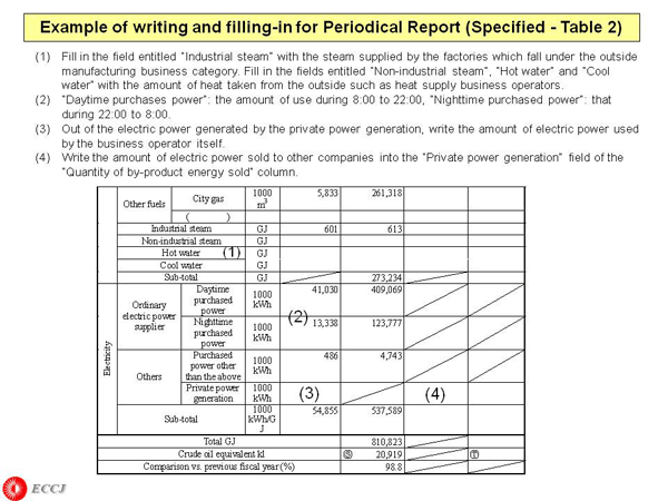 Example of writing and filling-in for Periodical Report (Specified - Table 2)
