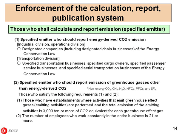 Enforcement of the calculation, report, publication system