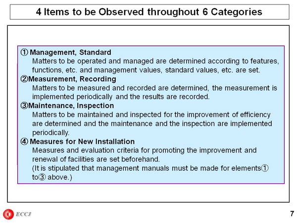 4 Items to be Observed throughout 6 Categories