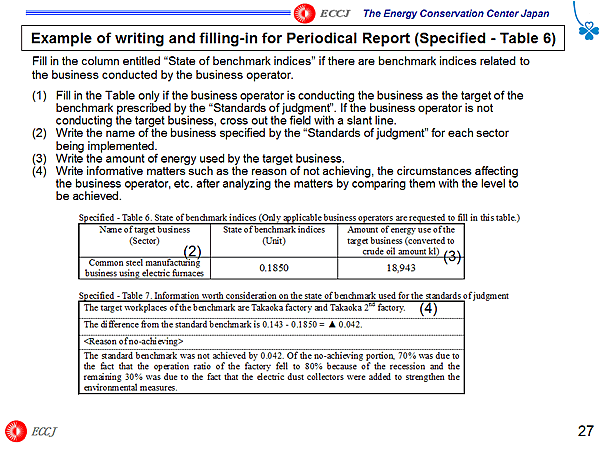 Example of writing and filling-in for Periodical Report (Specified - Table 6)