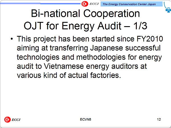 Bi-national Cooperation OJT for Energy Audit  1/3