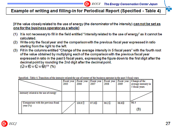 Example of writing and filling-in for Periodical Report (Specified - Table 4)
