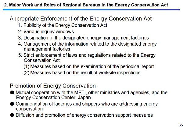 2. Major Work and Roles of Regional Bureaux in the Energy Conservation Act