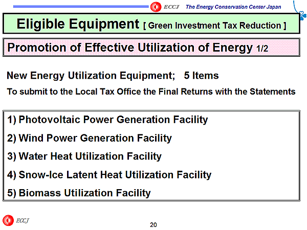Eligible Equipment [ Green Investment Tax Reduction ]