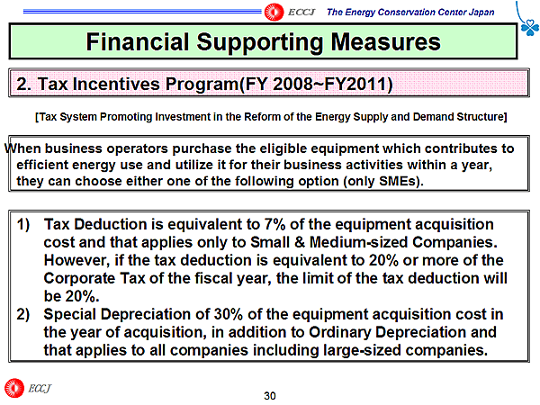 Financial Supporting Measures / 2. Tax Incentives Program(FY 2008~FY2011)