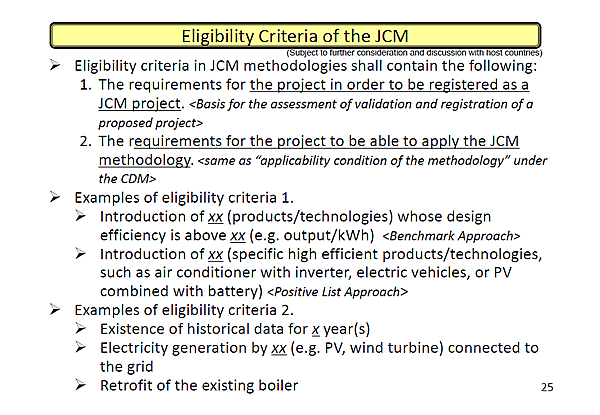 Eligibility Criteria of the JCM