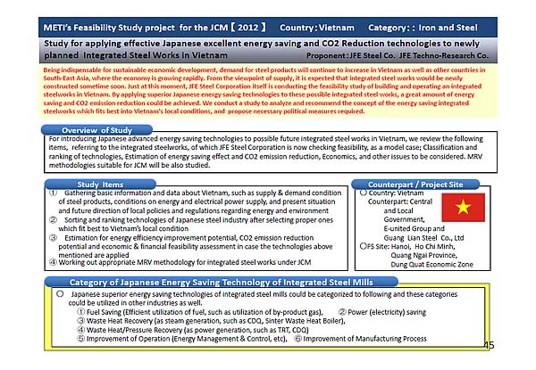 METIs Feasibility Study project for the JCM [2012]Country:Vietnam Category:: Iron and Steel / Overview of Study
