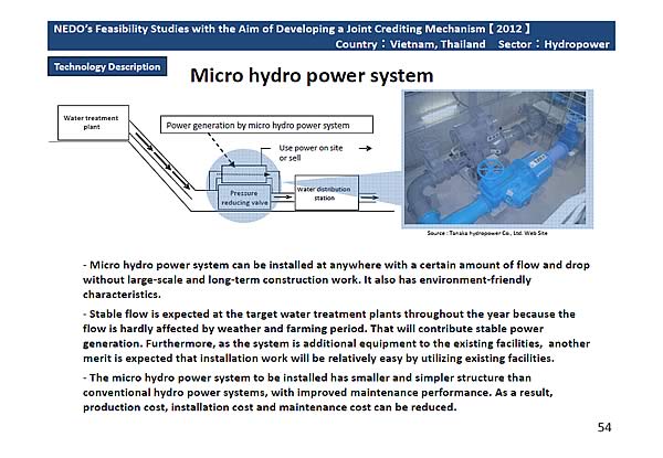NEDOs Feasibility Studies with the Aim of Developing a Joint Crediting Mechanism [2012] Country:Vietnam, Thailand Sector:Hydropower / Technology Description