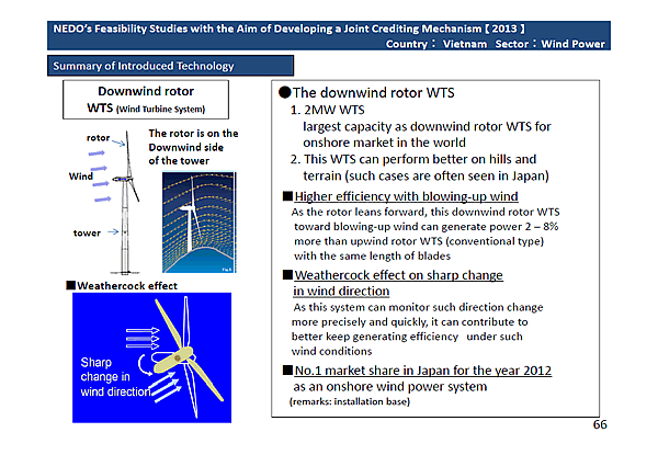 NEDOs Feasibility Studies with the Aim of Developing a Joint Crediting Mechanism [2013] Country: Vietnam Sector:Wind Power / Summary of Introduced Technology